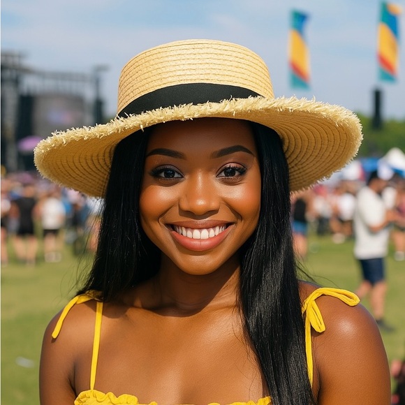 THE RIVIERA CHARM BLACK RIBBON RAFFIA SUN HAT - Picture 2 of 7
